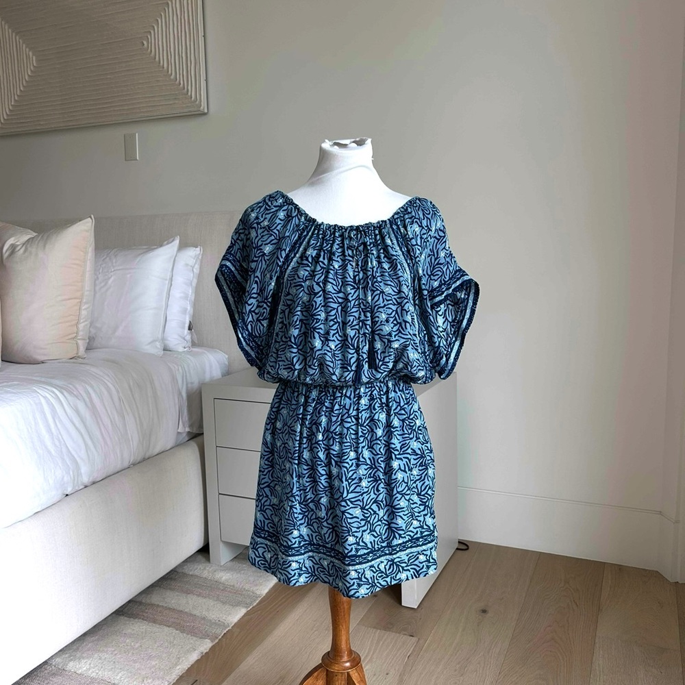 Natalie Martin Blue Ruffled Smocked Sundress